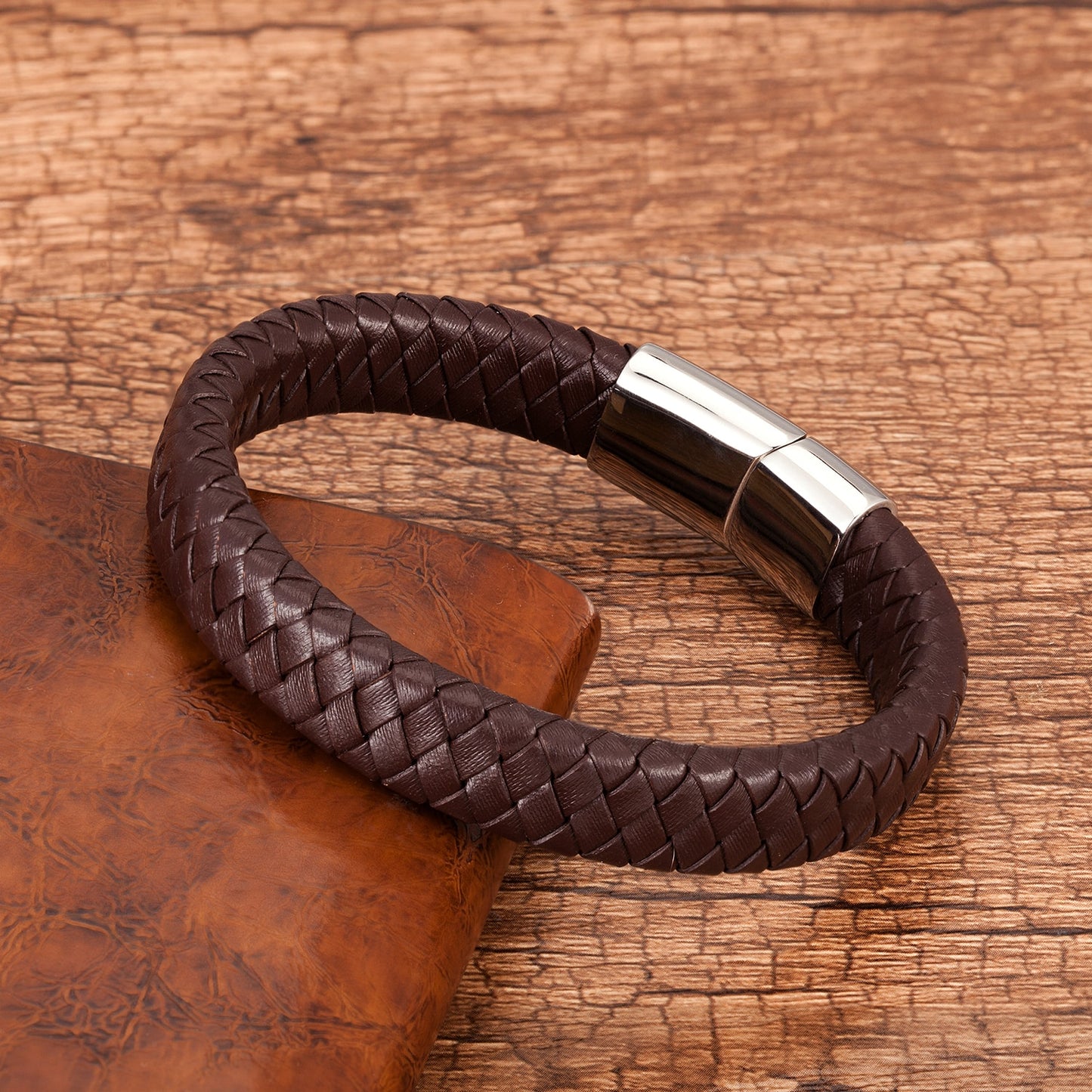 Leather Rope-Braided Bracelet - Magnetic Clasp