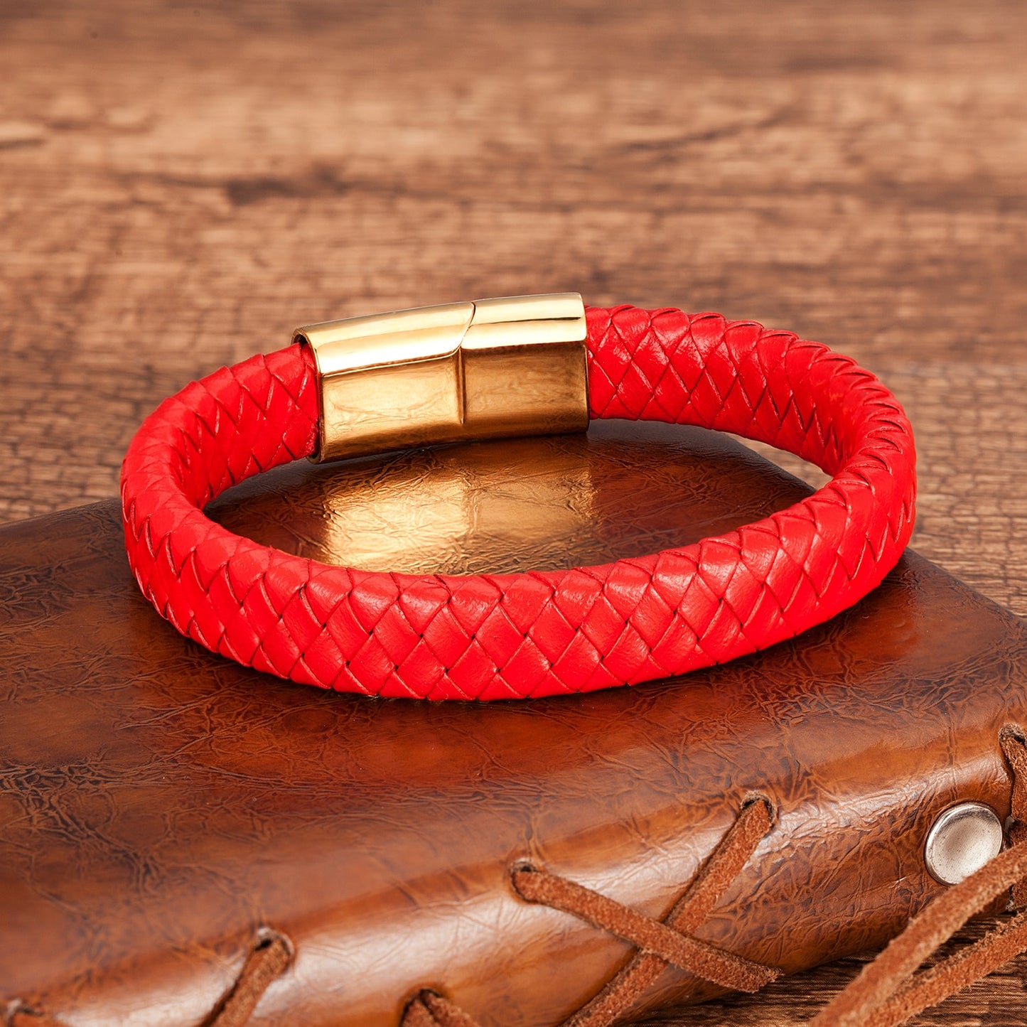 Leather Rope-Braided Bracelet - Magnetic Clasp