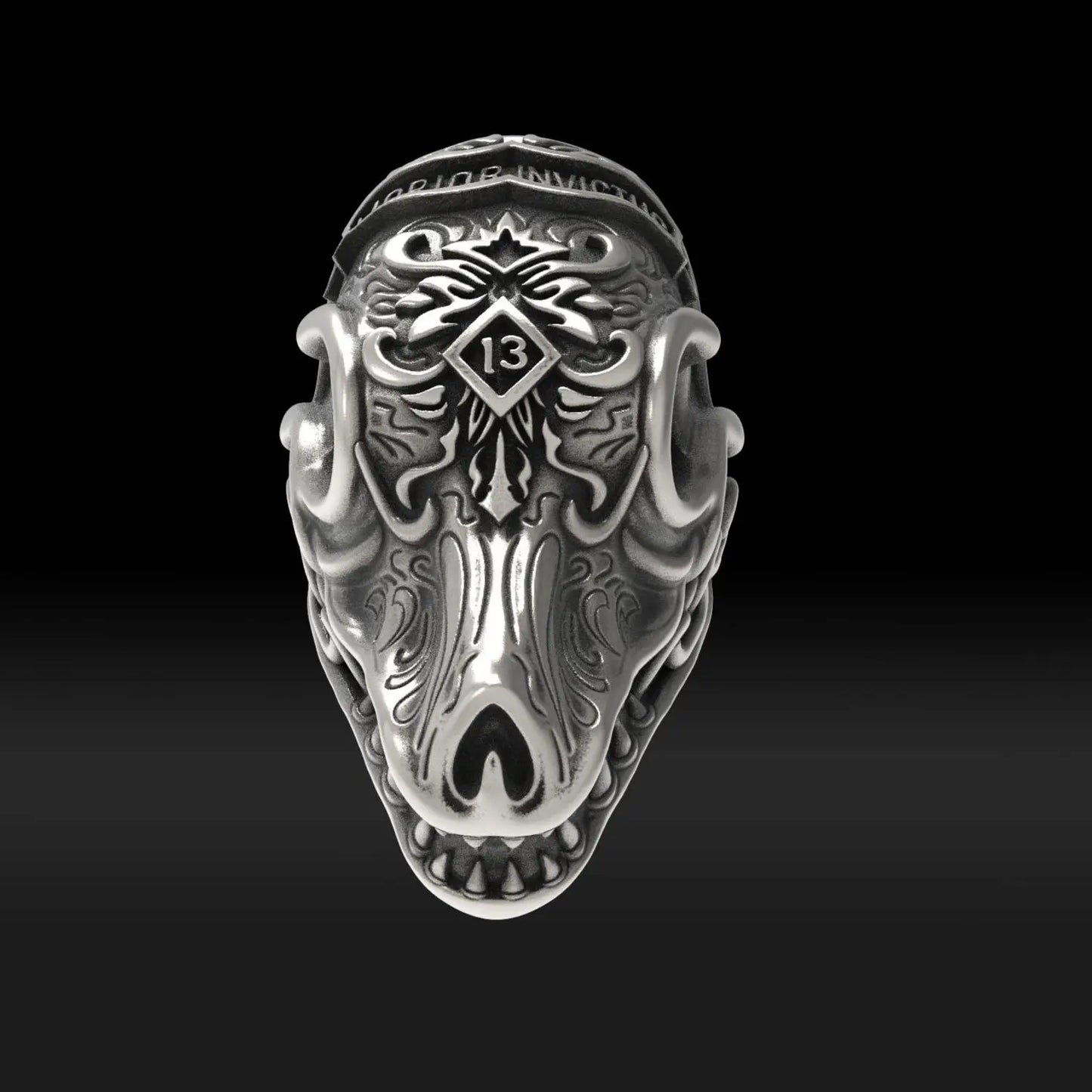 Morior Invictus Ring - Oxidized Faith Jewelry for Men by SanLan