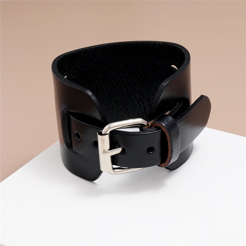 Wide Genuine Leather Bracelet