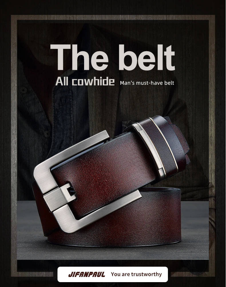 JifanPaul Leather Cowhide Belt - Luxury Brand for Jeans, Business, and Casual Wear