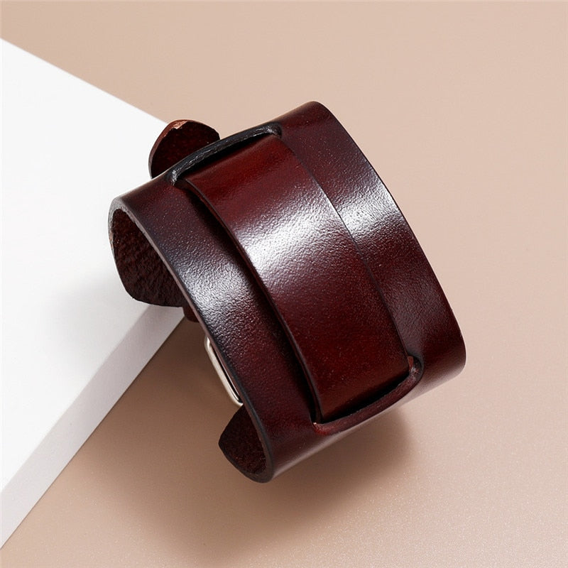 Wide Genuine Leather Bracelet
