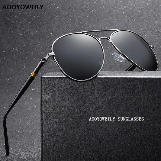 AooYoWeily Luxury Polarized Sunglasses - Vintage Black Pilot Style
