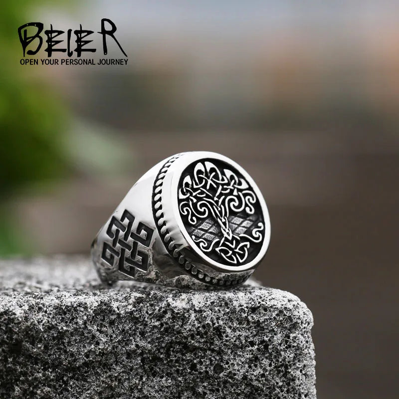 Beier Stainless Steel Viking Amulet Tree Of Life Ring