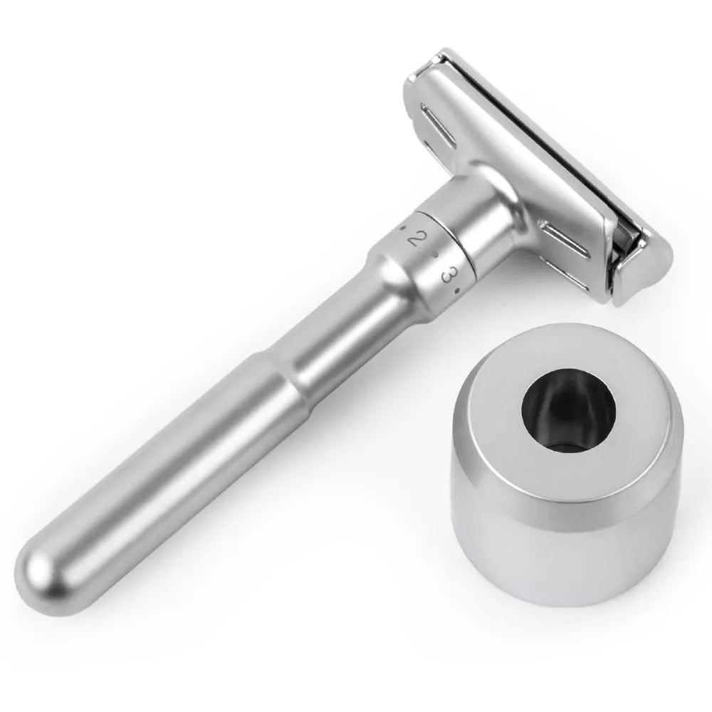Mingshi Adjustable Safety Razor and Base – Precision and Style for the Modern Man