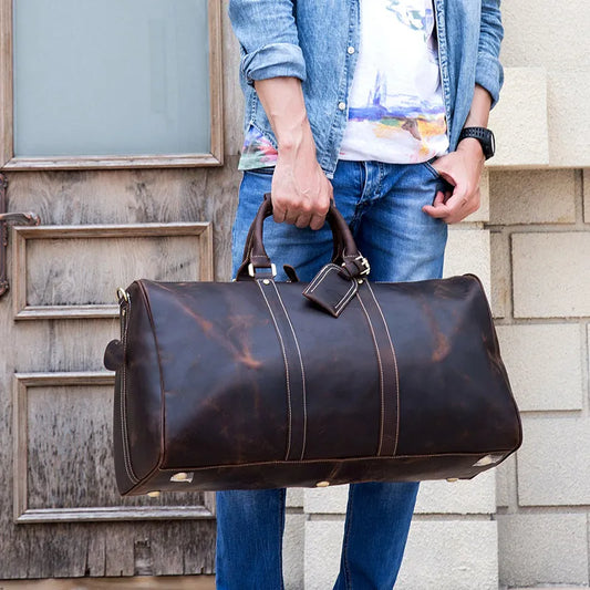 Newsbirds Vintage Genuine Leather Travel Bag - Big Weekend Duffle