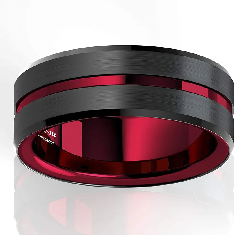 FDLK Black Carbide Stainless Steel Thin Red Line Ring