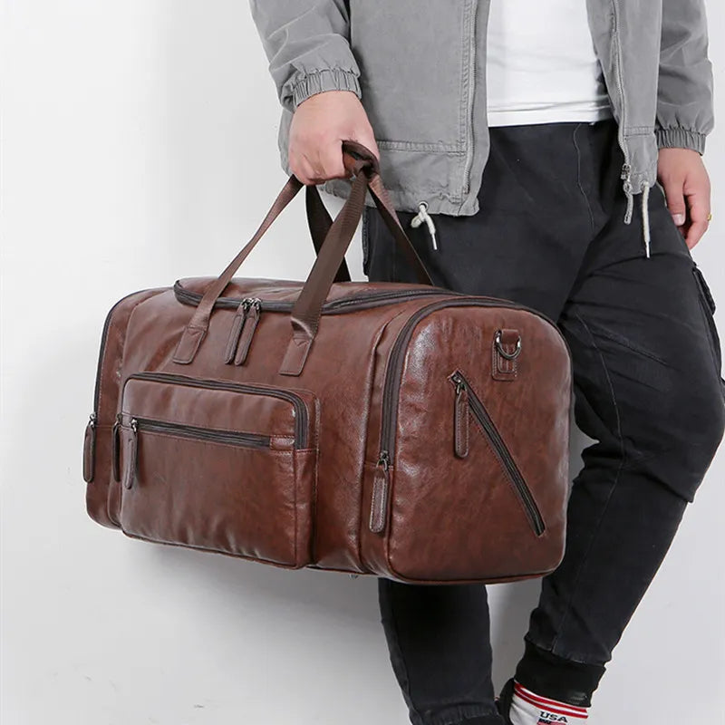 Retro Faux Leather Business Travel Handbag - Large Capacity Luggage Pack
