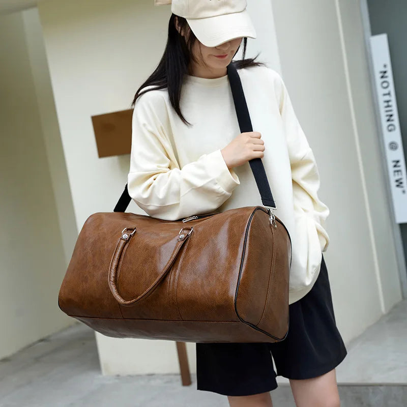 Shishi Vintage Leather Travel Duffel Bag - Large Capacity Carry-On Luggage