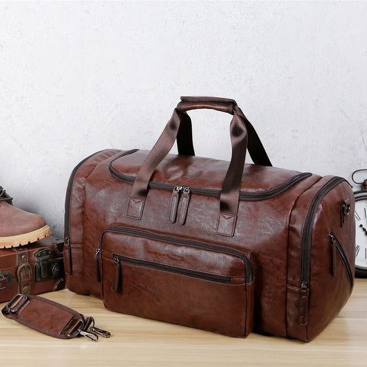 Retro Faux Leather Business Travel Handbag - Large Capacity Luggage Pack