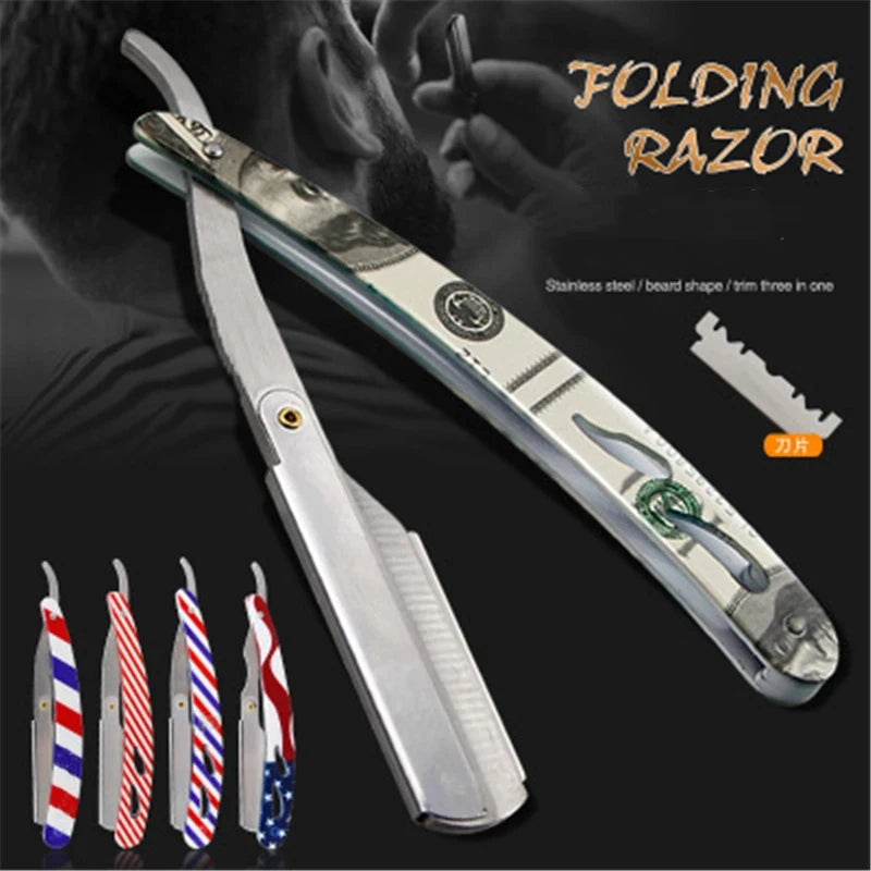 Colourful Professional Straight Edge Razor - Stainless Steel Manual Shaver for Precision Beard Cutting