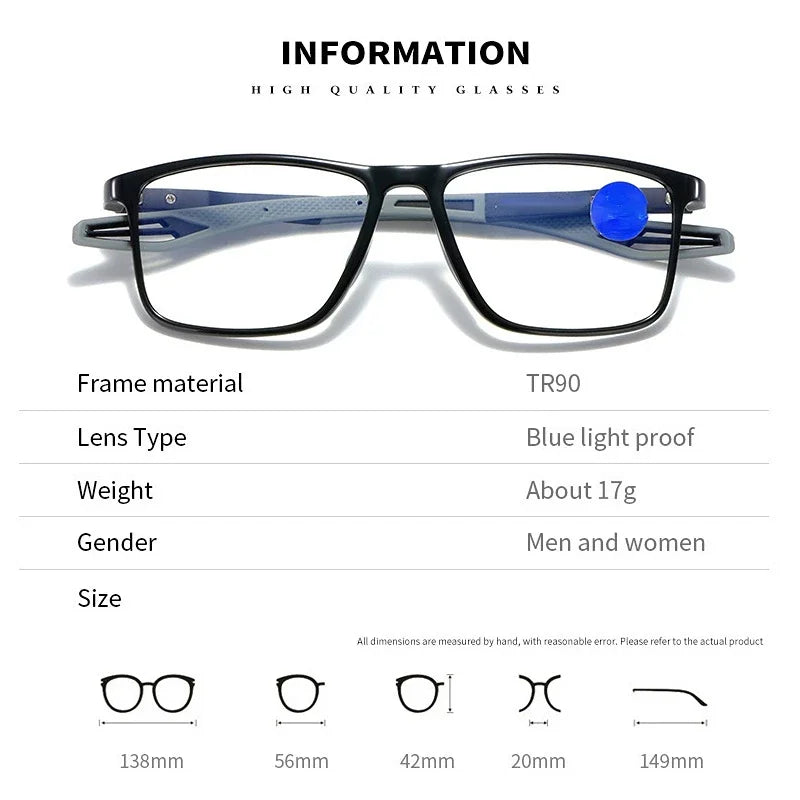 SUDOLE TR90 Sport Reading Glasses - Ultralight Anti-Blue Light Eyewear