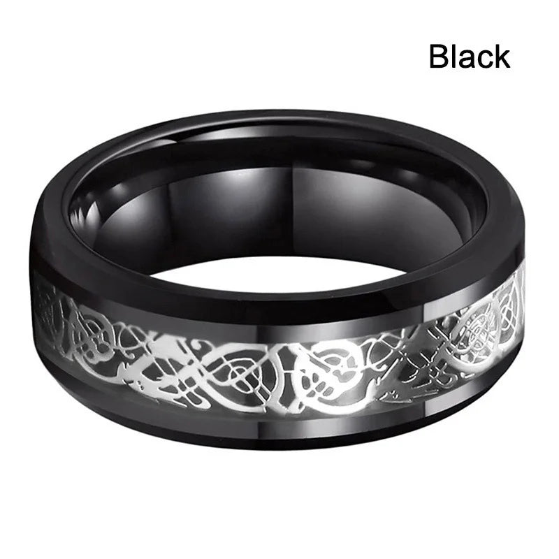 10-Color Stainless Steel Celtic Dragon Ring with Carbon Fiber Inlay
