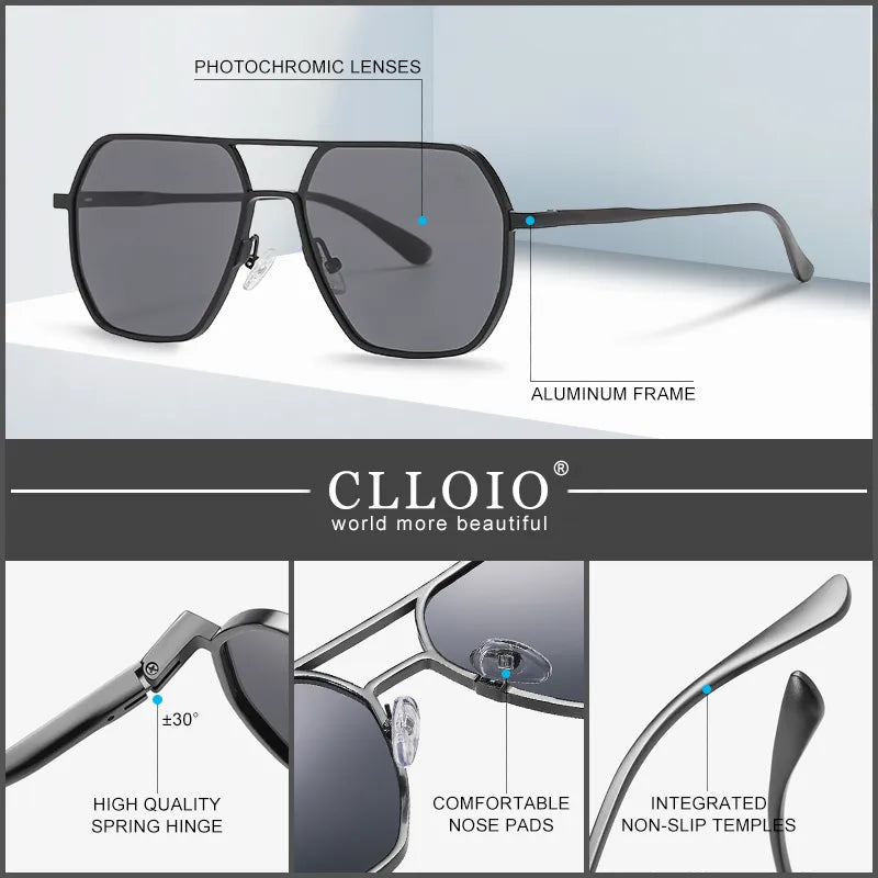 Clloio Aluminum Photochromic Polarized Sunglasses - Stylish Eyewear for Ultimate Sun Protection