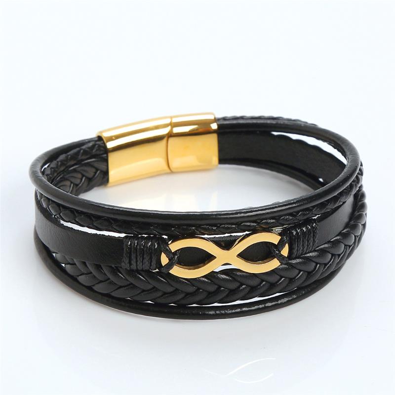 Multi-layer Leather Bracelet Featuring Rope-Braided Accents and Magnetic Clasp